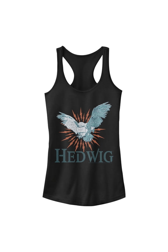 Junior's Harry Potter Hedwig Owl Flight Racerback Tank Top Black X Small