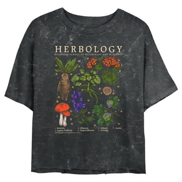Junior's Harry Potter Herbology Chart Graphic Crop T-Shirt Black Medium