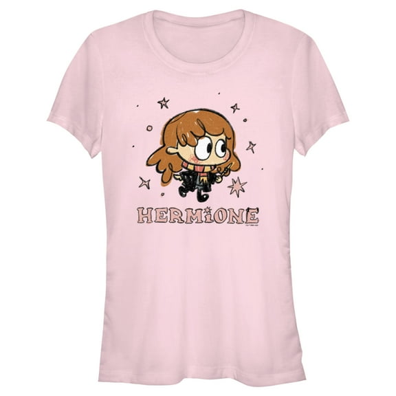 Junior's Harry Potter Hermione Starry Cartoon  Graphic Tee Light Pink Large