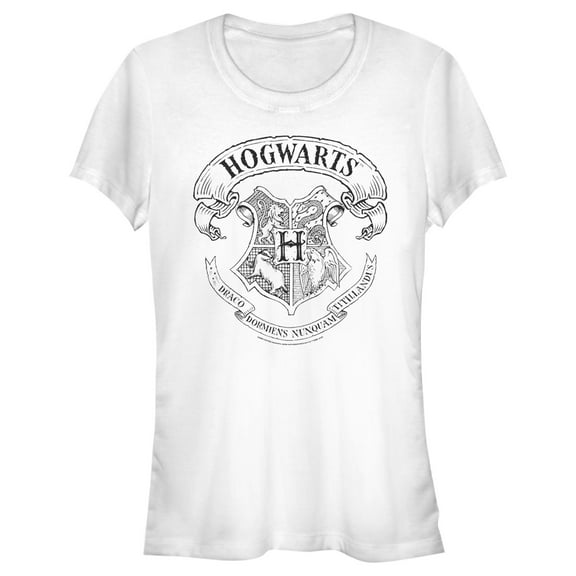 Junior's Harry Potter Hogwarts 4 House Crest  Graphic Tee White Medium