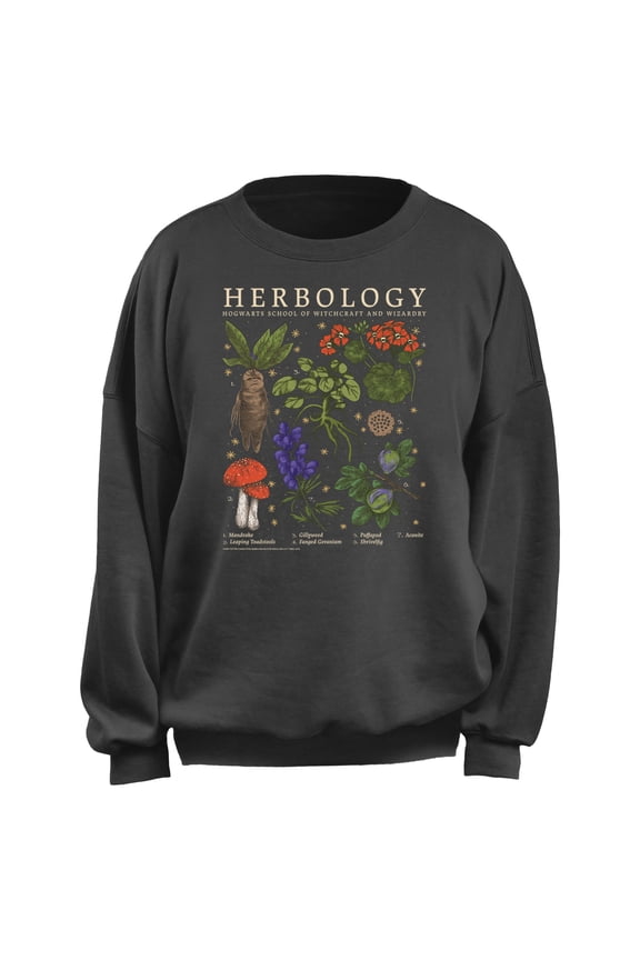 Junior's Harry Potter Hogwarts Herbology Chart Sweatshirt Charcoal Medium
