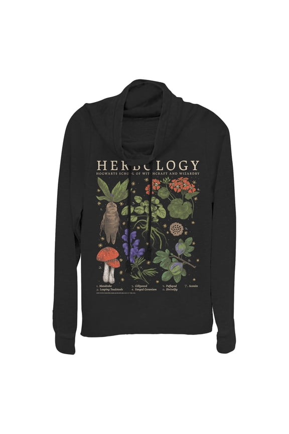 Junior's Harry Potter Hogwarts Herbology Cowl Neck Sweatshirt Black 2X Large