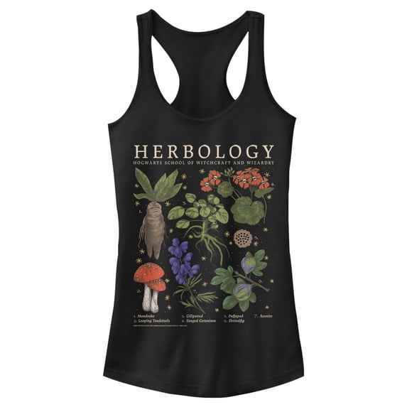 Junior's Harry Potter Hogwarts Herbology Racerback Tank Top Black Large
