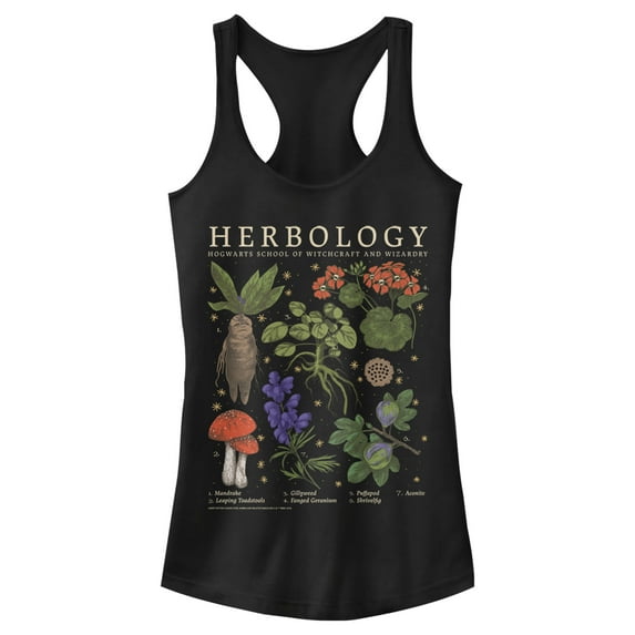 Junior's Harry Potter Hogwarts Herbology Racerback Tank Top Black Medium