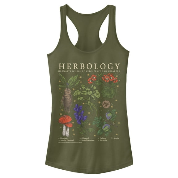 Junior's Harry Potter Hogwarts Herbology  Racerback Tank Top Military Green Medium