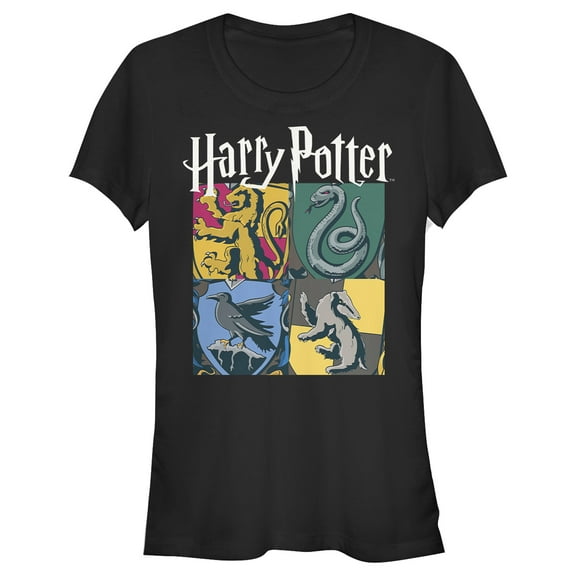 Junior's Harry Potter Hogwarts Houses Vintage Collage  Graphic Tee Black X Large