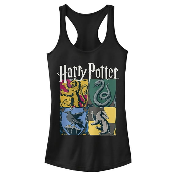 Junior's Harry Potter Hogwarts Houses Vintage Collage  Racerback Tank Top Black Small