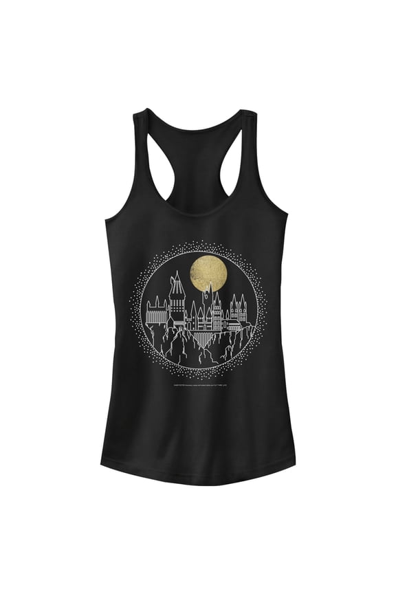 Junior's Harry Potter Hogwarts Line Art Moonrise Racerback Tank Top Black Medium