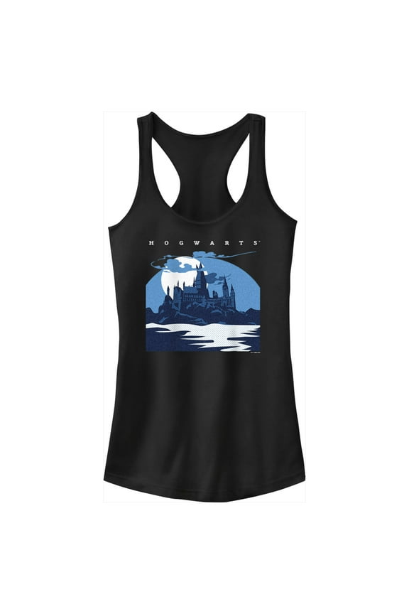Junior's Harry Potter Hogwarts at Night Racerback Tank Top Black Medium