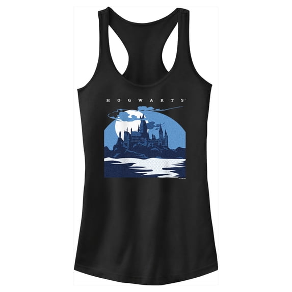 Junior's Harry Potter Hogwarts at Night Racerback Tank Top Black Medium