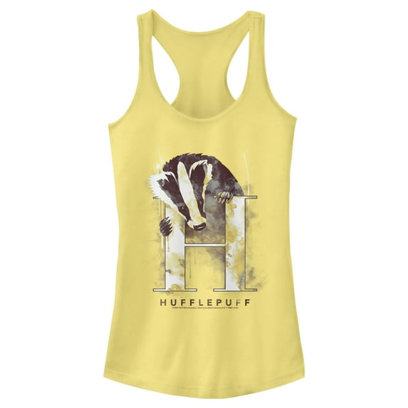 Junior's Harry Potter Hufflepuff Badger Watercolor  Racerback Tank Top Banana X Small