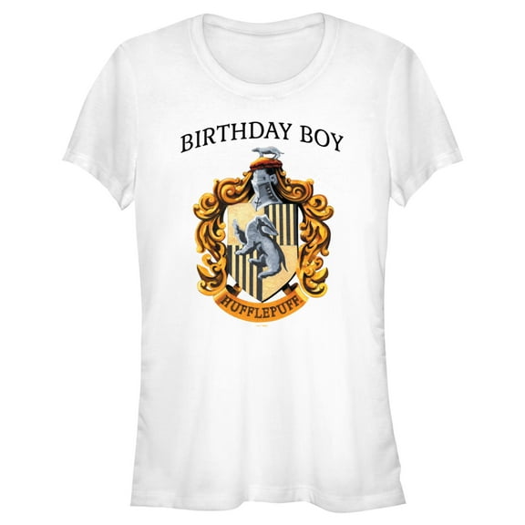 Junior's Harry Potter Hufflepuff Crest Birthday Boy Graphic Tee White X Large