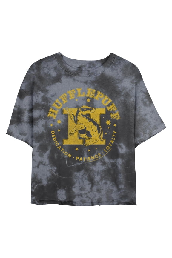 Junior's Harry Potter Hufflepuff Distressed Stamp Graphic T-Shirt