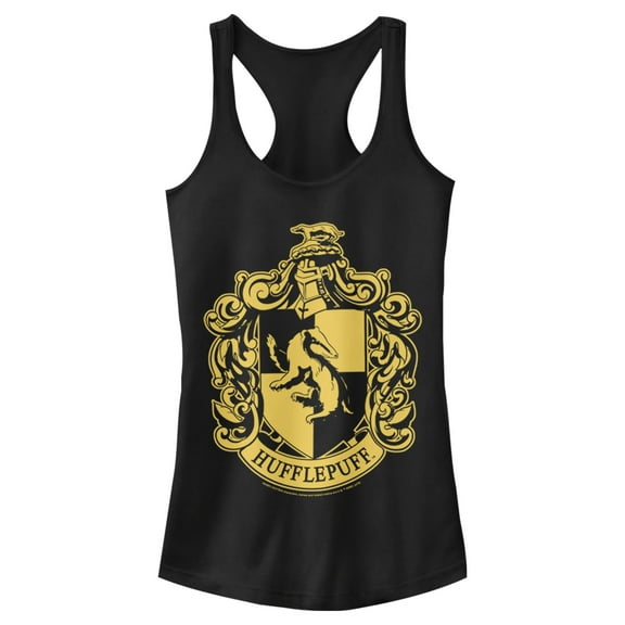 Junior's Harry Potter Hufflepuff House Crest  Racerback Tank Top Black Large