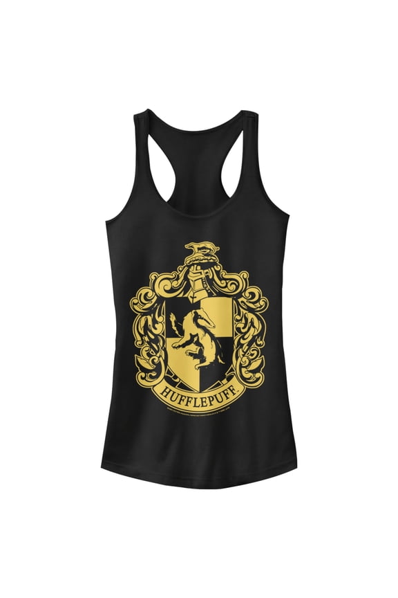 Junior's Harry Potter Hufflepuff House Crest Racerback Tank Top Black Medium