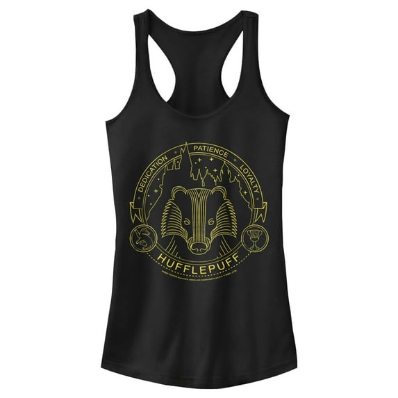 Junior's Harry Potter Hufflepuff House Emblem Racerback Tank Top Black Medium