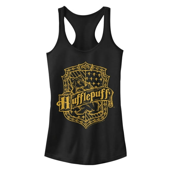 Junior's Harry Potter Hufflepuff Lined Crest Racerback Tank Top