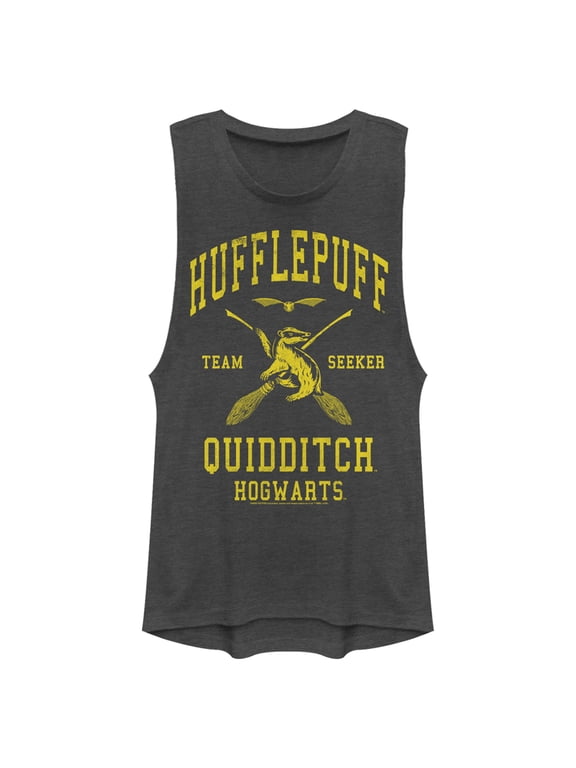 Junior's Harry Potter Hufflepuff Quidditch Seeker Festival Muscle Graphic Tee Charcoal X Large