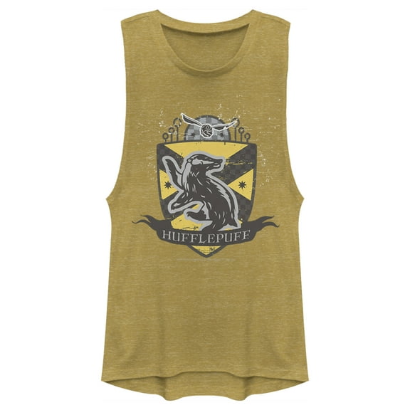 Junior's Harry Potter Hufflepuff Snitch Crest  Festival Muscle Graphic Tee Gold Heather Medium