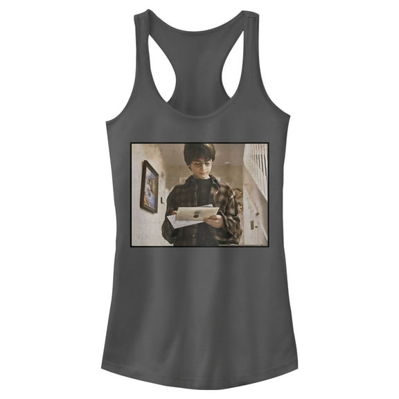 Junior's Harry Potter Letter to Hogwarts Memory  Racerback Tank Top Charcoal X Large
