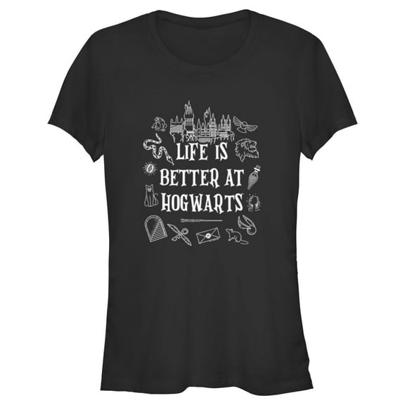 Junior's Harry Potter Life is Better at Hogwarts Icons  Graphic Tee Black 2X Large