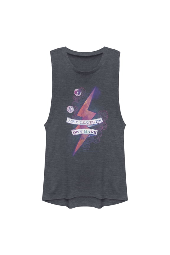 Junior's Harry Potter Love Leaves Its Own Mark Festival Muscle Graphic Tee Denim Blue Heather Small