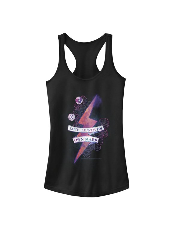 Junior's Harry Potter Love Leaves Its Own Mark Racerback Tank Top Black Medium
