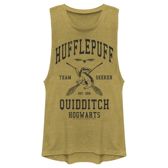 Junior's Harry Potter Quidditch Hufflepuff Team Seeker Festival Muscle Graphic Tee Gold Heather Large