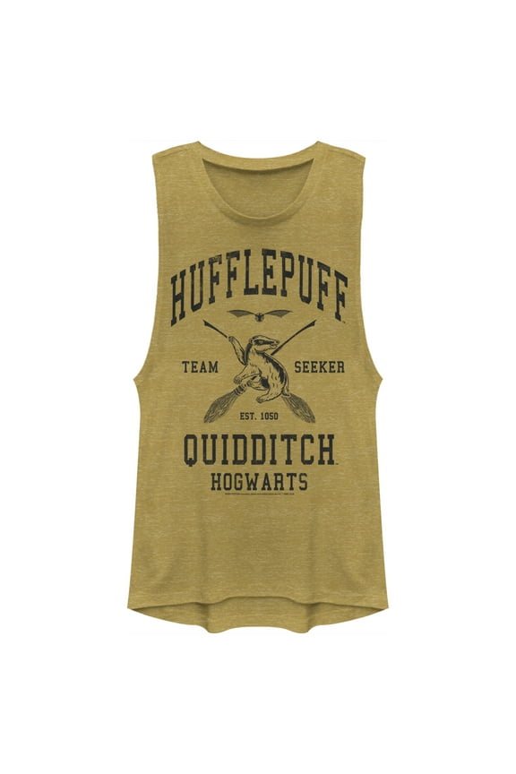 Junior's Harry Potter Quidditch Hufflepuff Team Seeker Festival Muscle Graphic Tee Gold Heather X Large