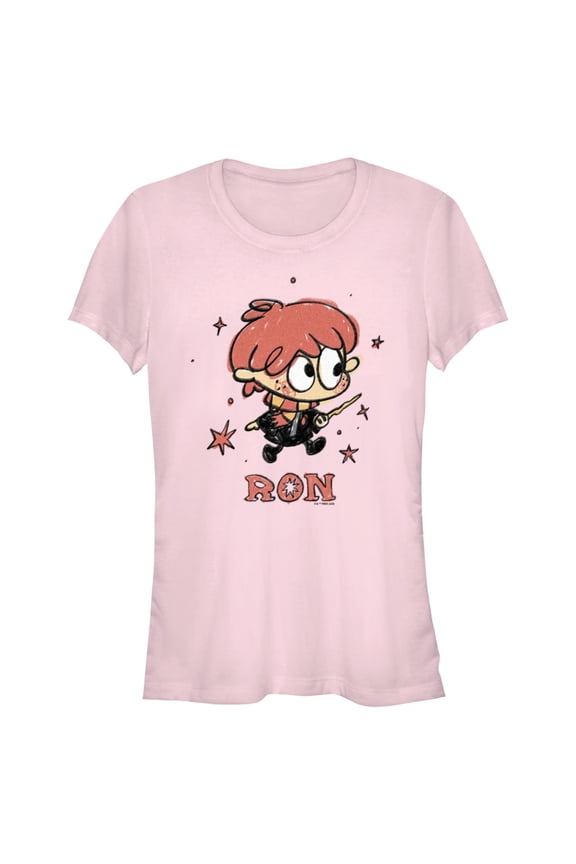 Junior's Harry Potter Ron Starry Cartoon  Graphic Tee Light Pink Large