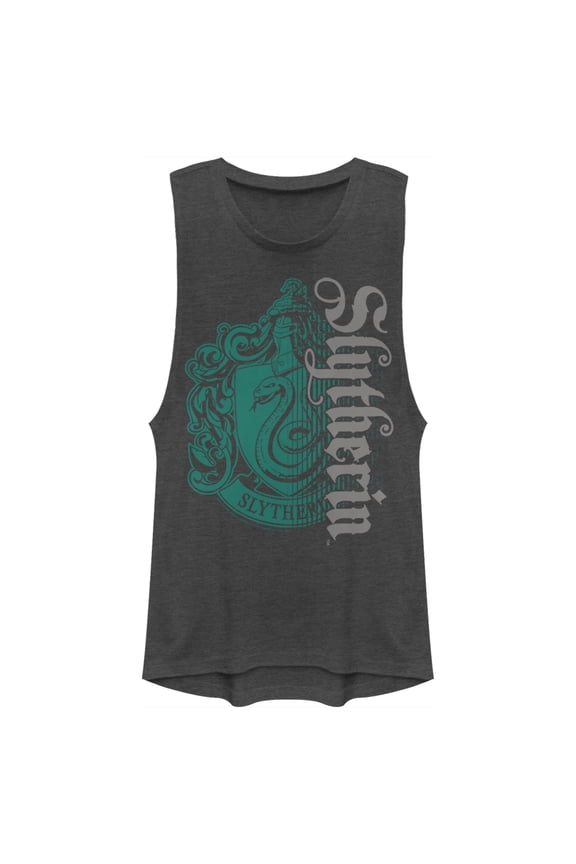 Junior's Harry Potter Slytherin Dark Badge Logo Festival Muscle Graphic Tee Charcoal Small