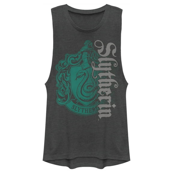 Junior's Harry Potter Slytherin Dark Badge Logo  Festival Muscle Graphic Tee Charcoal X Large