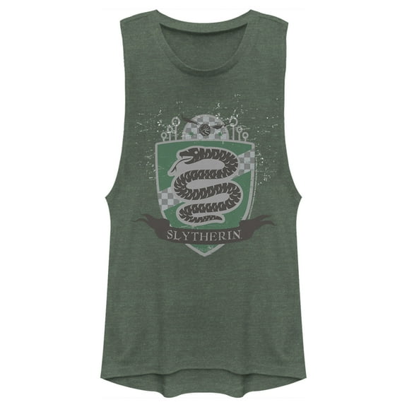 Junior's Harry Potter Slytherin House Shield Festival Muscle Graphic Tee Pine Green Heather X Small