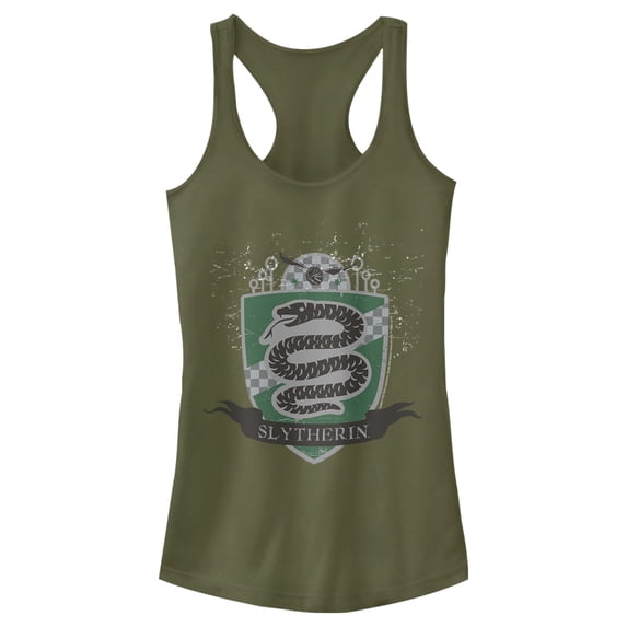 Junior's Harry Potter Slytherin House Shield Racerback Tank Top Military Green Small