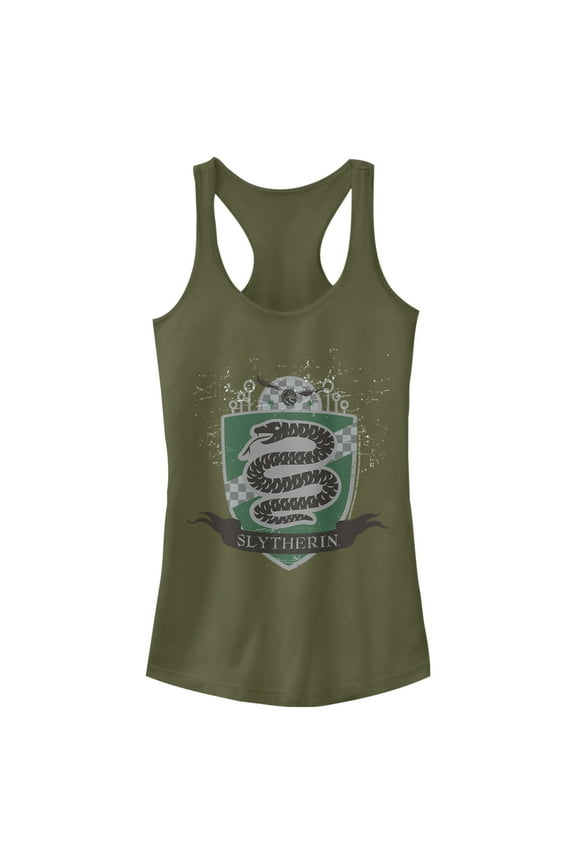 Junior's Harry Potter Slytherin House Shield Racerback Tank Top Military Green X Large