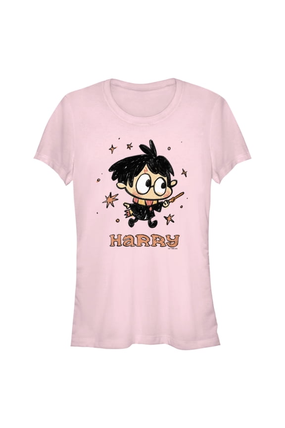 Junior's Harry Potter Starry Cartoon Harry Graphic Tee Light Pink Medium