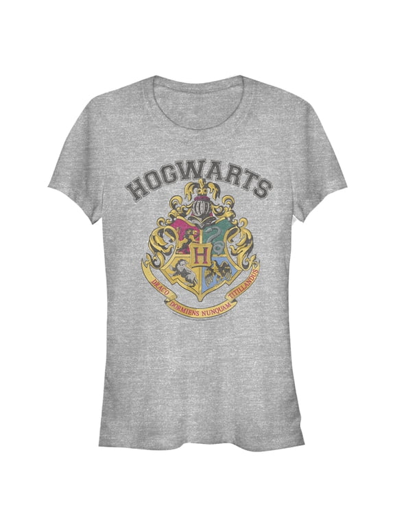 Junior's Harry Potter Vintage Hogwarts Crest Graphic Tee Athletic Heather Small