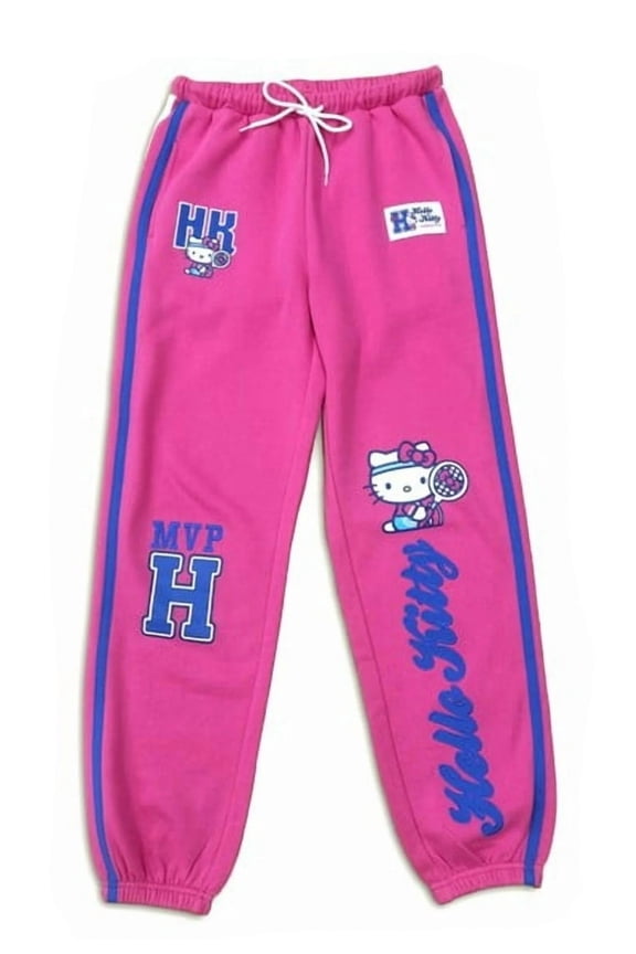 Junior's Hello Kitty Hot Pink Graphic Fleece Joggers Pants - Large