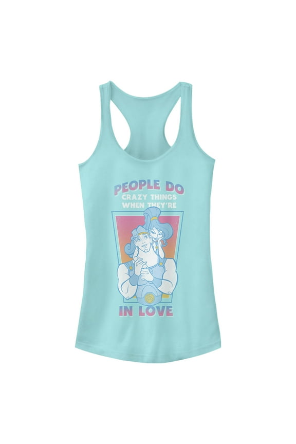 Junior's Hercules Valentine's Day People Do Crazy Things Racerback Tank Top Cancun Medium