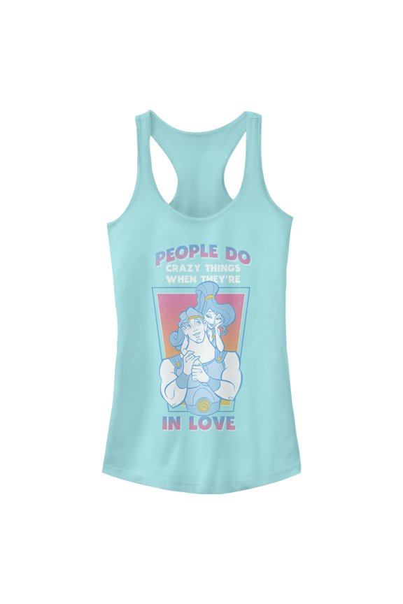 Junior's Hercules Valentine's Day People Do Crazy Things Racerback Tank Top Cancun Small