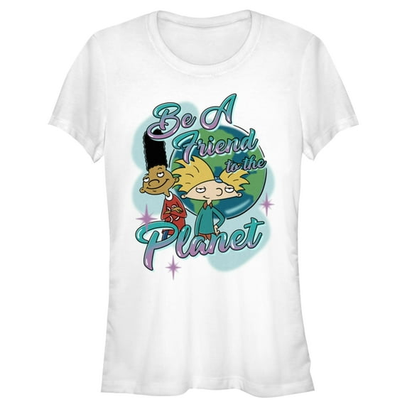 Junior's Hey Arnold! Befriend the Planet Graphic Tee White 2X Large