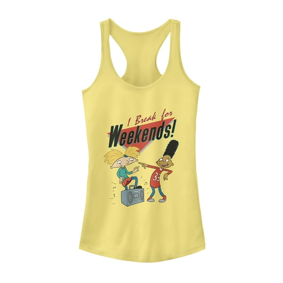 Junior's Hey Arnold! Break for Weekends  Racerback Tank Top Banana X Large