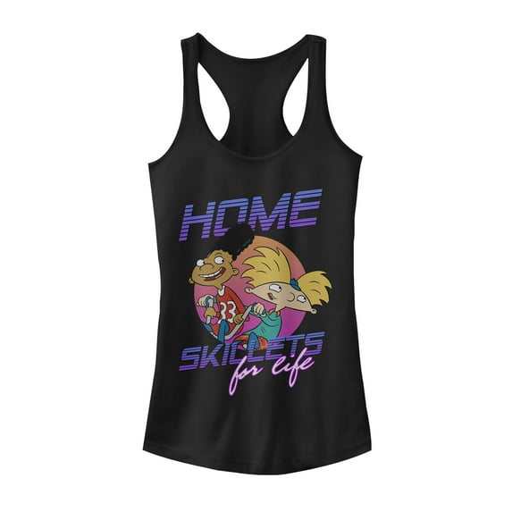 Junior's Hey Arnold! Home Skillets for Life Racerback Tank Top Black Large