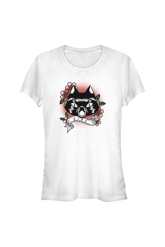 Junior's Hocus Pocus Binx Flower Tattoo Graphic Tee White Small