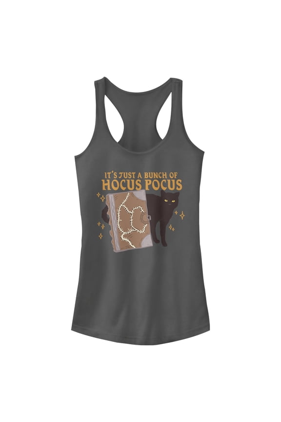 Junior's Hocus Pocus Binx Spellbook Racerback Tank Top Charcoal Large