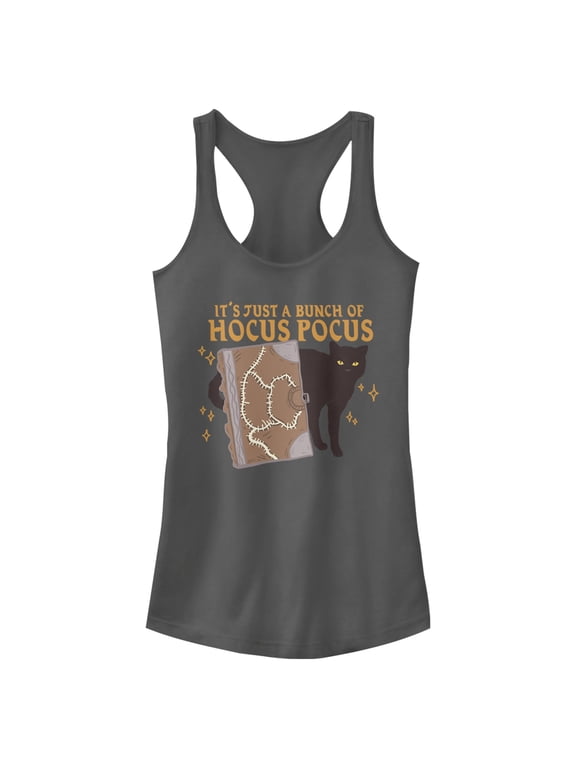 Junior's Hocus Pocus Binx Spellbook Racerback Tank Top Charcoal Small