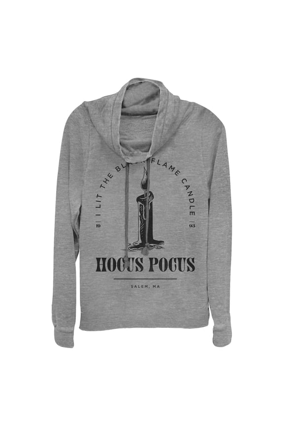 Junior's Hocus Pocus I Lit Black Flame Candle Cowl Neck Sweatshirt Gray Heather X Small