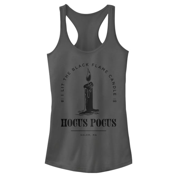 Junior's Hocus Pocus I Lit Flame Candle Racerback Tank Top Charcoal Medium