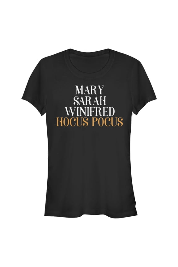 Junior's Hocus Pocus Sanderson Sister Names Graphic Tee Black Large