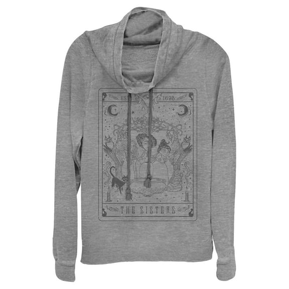 Junior's Hocus Pocus Sanderson Sister Tarot Card  Cowl Neck Sweatshirt Gray Heather Large